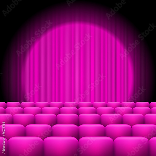 Pink  Curtains with Spotlight and Seats