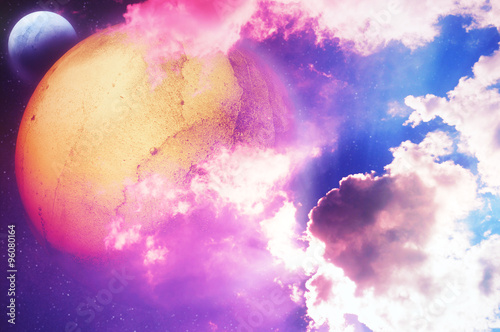Fototapeta Naklejka Na Ścianę i Meble -  A peaceful illustration with planets and skies.