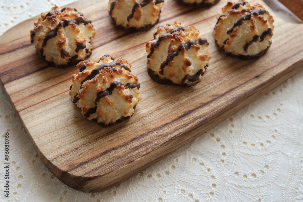 Chocolate Coconut macaroons, selective focus Chocolate Coconut macaroons, selective focus