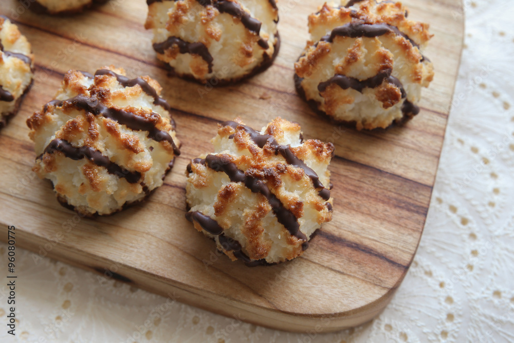 Chocolate Coconut macaroons, selective focus Chocolate Coconut macaroons, selective focus