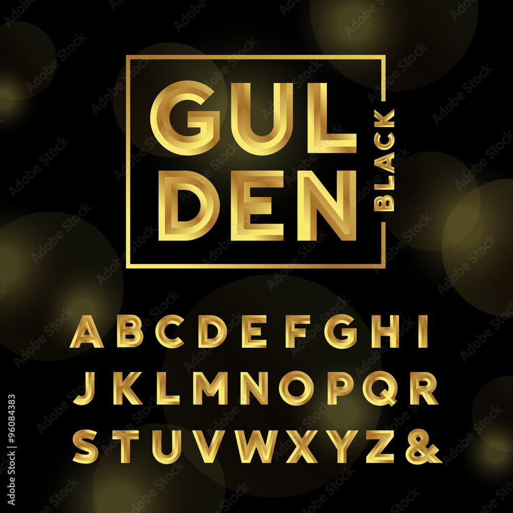 Golden font. Vector alphabet with gold effect letters.