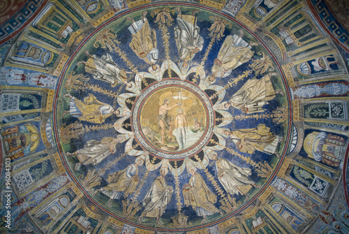 Ceiling mosaic of The Baptistry of Neon. Ravenna, Italy