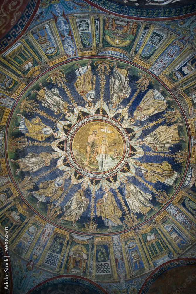 Ceiling mosaic of The Baptistry of Neon. Ravenna, Italy