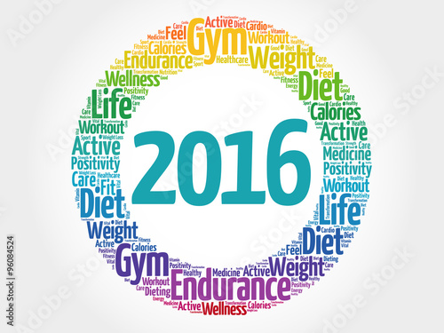 2016 circle word cloud, health concept background