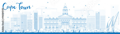 Outline Cape town skyline with blue buildings. Some elements have transparency mode different from normal
