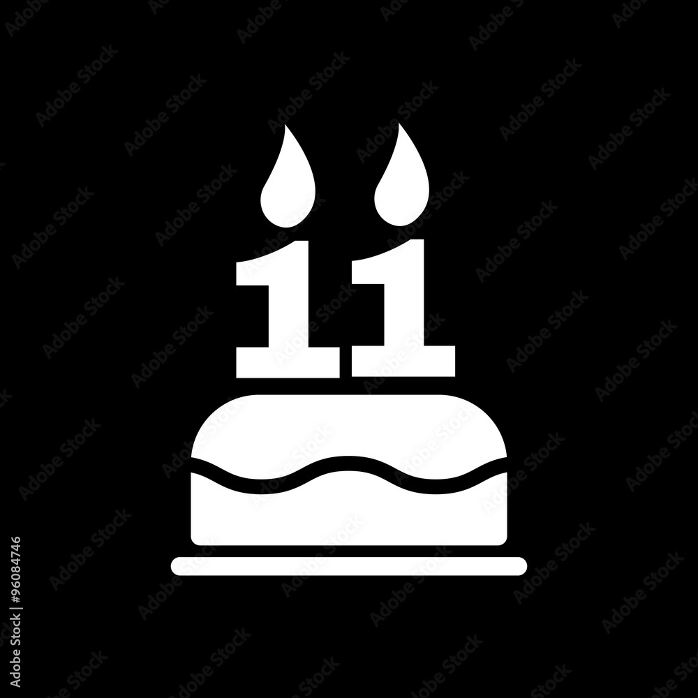 Obraz premium The birthday cake with candles in the form of number 11 icon. Birthday symbol. Flat