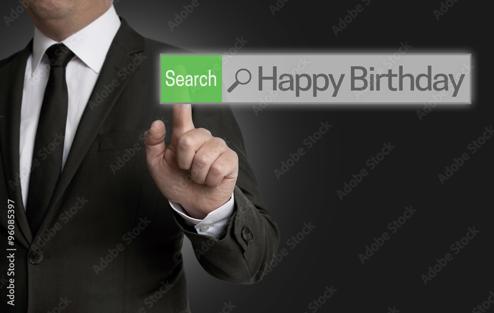 Happy Birthday browser is operated by businessman concept Happy Birthday browser is operated by businessman concept