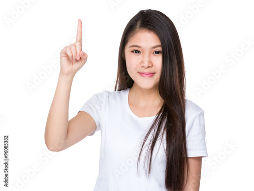 Asian Young Woman with finger point up