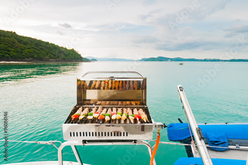 Barbecue grill on the boat. Luxury boat party in Phuket, Thaialn