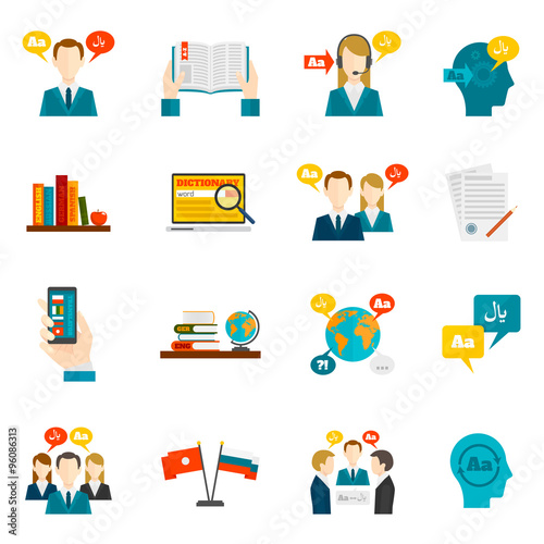 Translation And Dictionary Icons Set