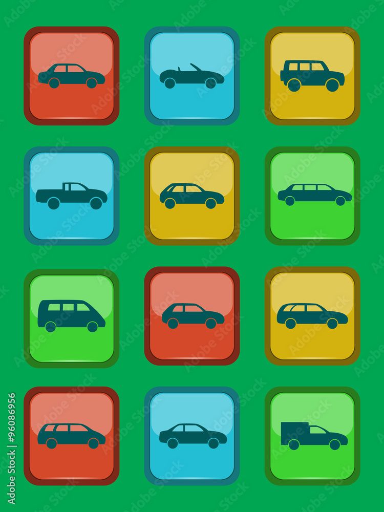 Car icons set on a colored button Car icons set on a colored button