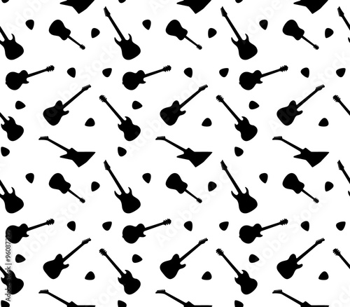 Seamless pattern with guitars on a white background