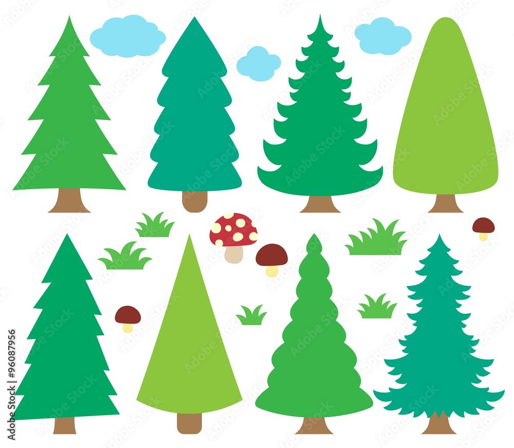 Stylized coniferous trees collection 1