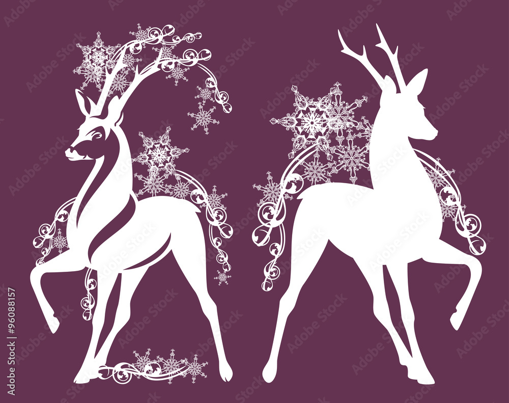 Fototapeta premium deer among snowflakes decor