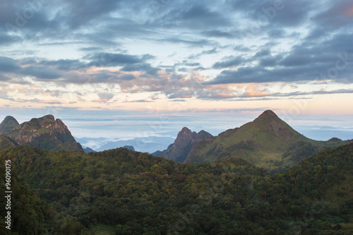 Layer of mountains and mist at sunset time  Landscape at Doi Luang Chiang Dao  High mountain in Chiang Mai Province  Thailand