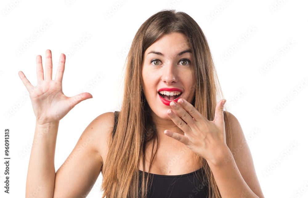 Girl doing surprise gesture