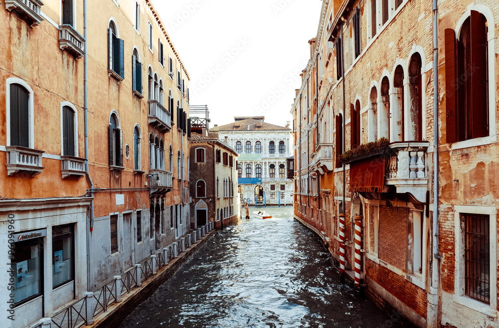 Beautiful view of water street and old buildings in Venice