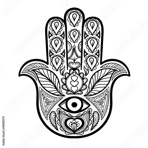Zentangle vector Hamsa Hand for adult anti stress coloring pages