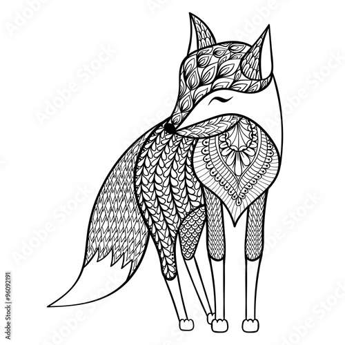 Zentangle vector happy Fox for adult anti stress coloring pages.
