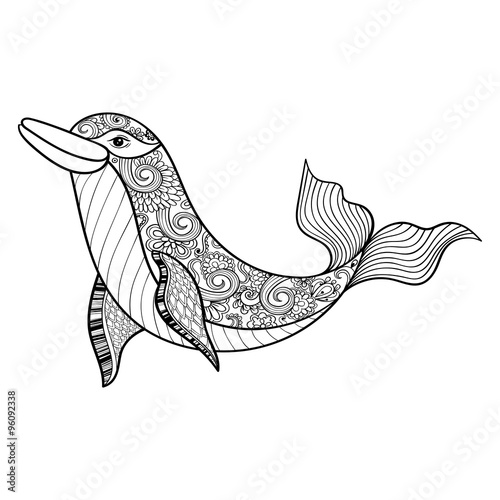 Zentangle vector sea Dolphin for adult anti stress coloring page