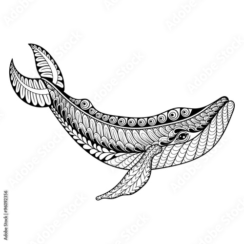Zentangle vector Whale for adult anti stress coloring pages. 