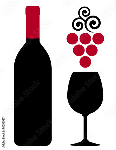 wine bottle with glass and red grape
