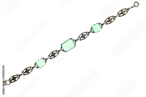 vintage green stone bracelet isolated on white