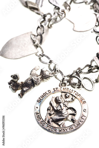 antique st. christopher medal charm on bracelet