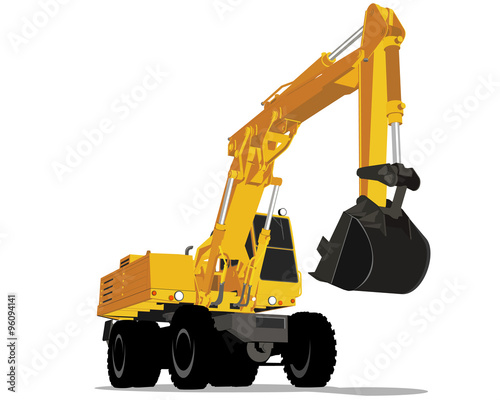 Yellow excavator with wheels