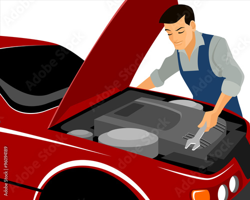 Mechanic repairs motor