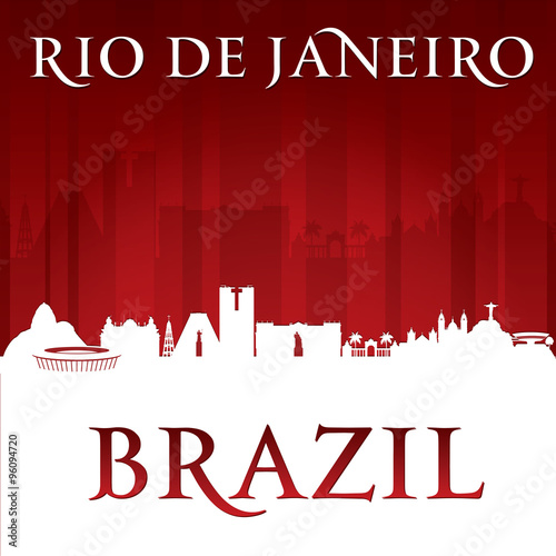 Rio de Janeiro Brazil city skyline silhouette red background
