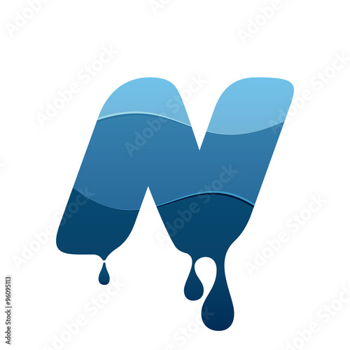 N letter logo with blue water and drops. photo