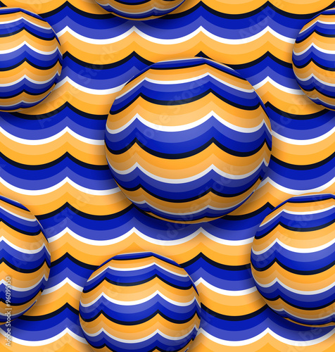 Balls moving upwards. Abstract vector seamless pattern with optical illusion of movement.