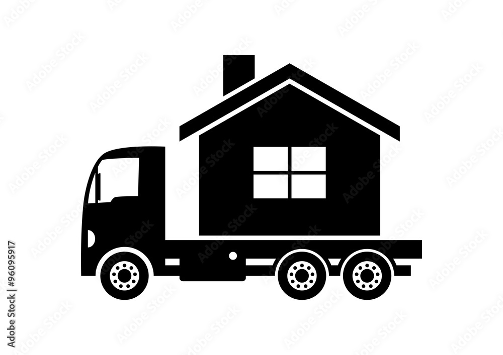 Black truck with house on white background