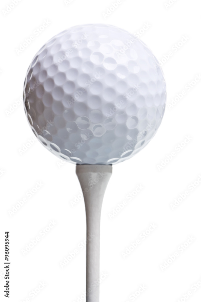 golf ball on tee isolated on white - obrazy, fototapety, plakaty 