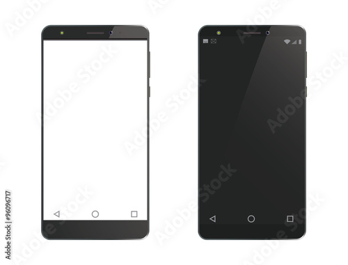 Two realistic vector cell phones on white background.