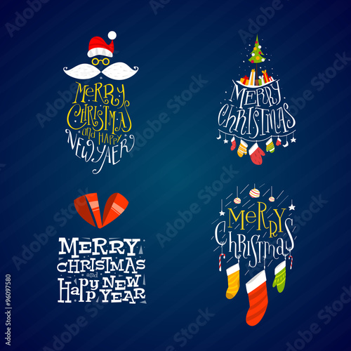 Merry christmas and Happy New Year badges set