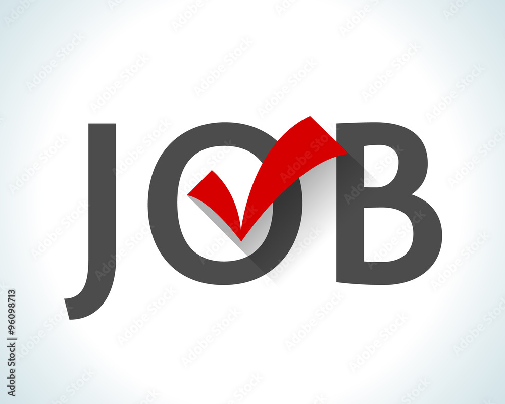 Word job isolated on white background with red check mark Word job isolated on white background with red check mark