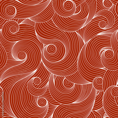 Seamless brown abstract hand-drawn pattern, waves background.
