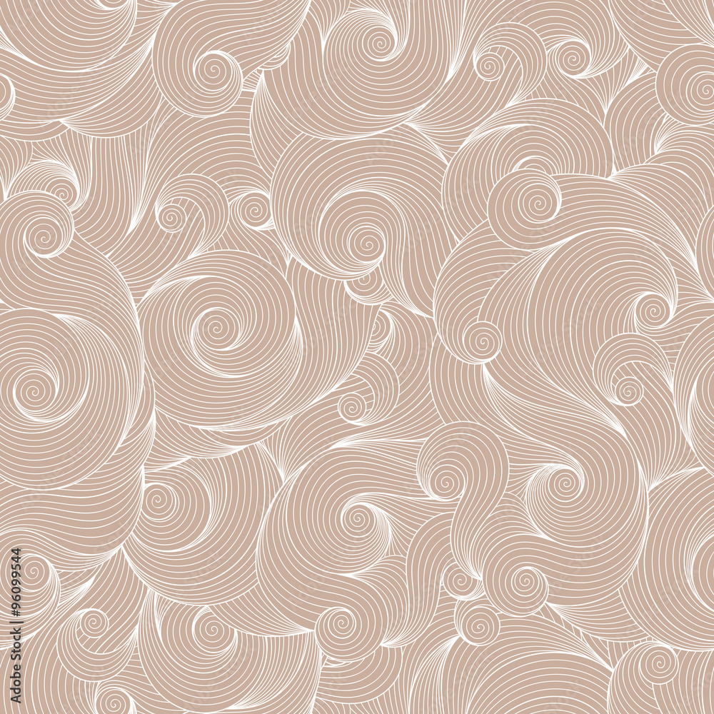 Seamless brown abstract hand-drawn pattern, waves background.
