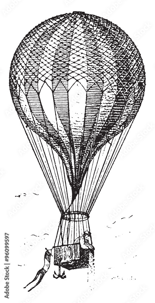 Naklejka premium Balloon, vintage engraving.