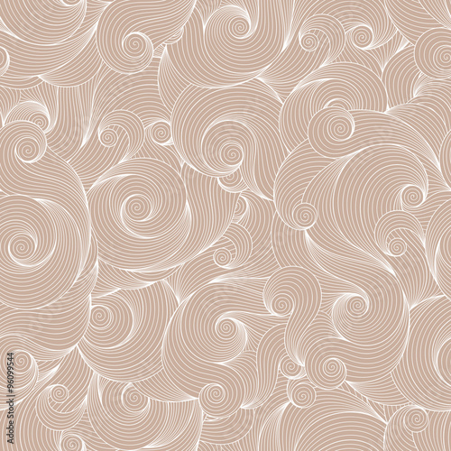 Seamless brown abstract hand-drawn pattern, waves background.