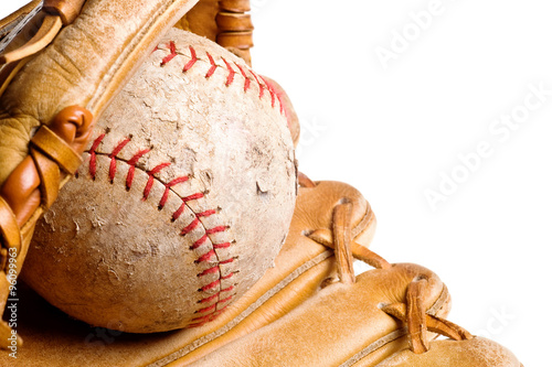 baseball in mitt isolated