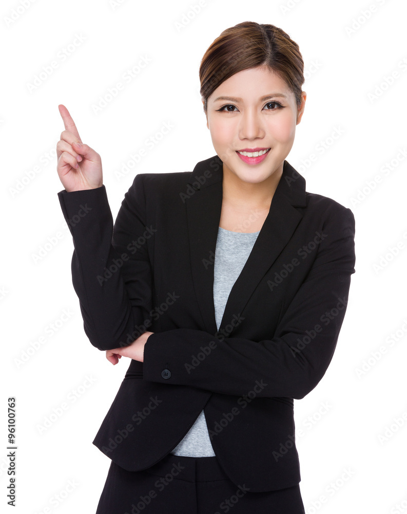 Asian Young Businesswoman showing finger point up Asian Young Businesswoman showing finger point up