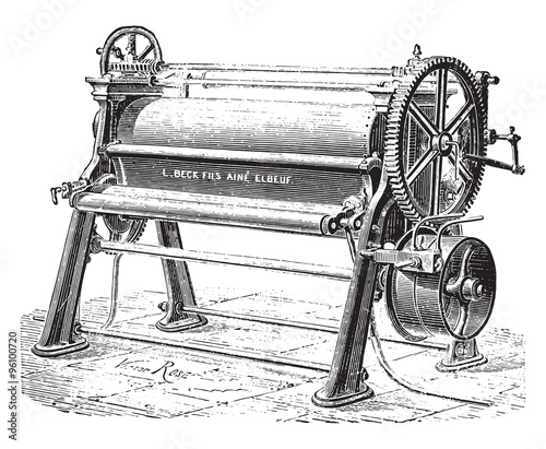 Machine cylinder and polishing sheets, vintage engraving.