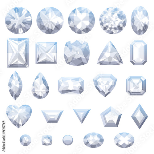 Set of realistic white jewels. Diamonds isolated.