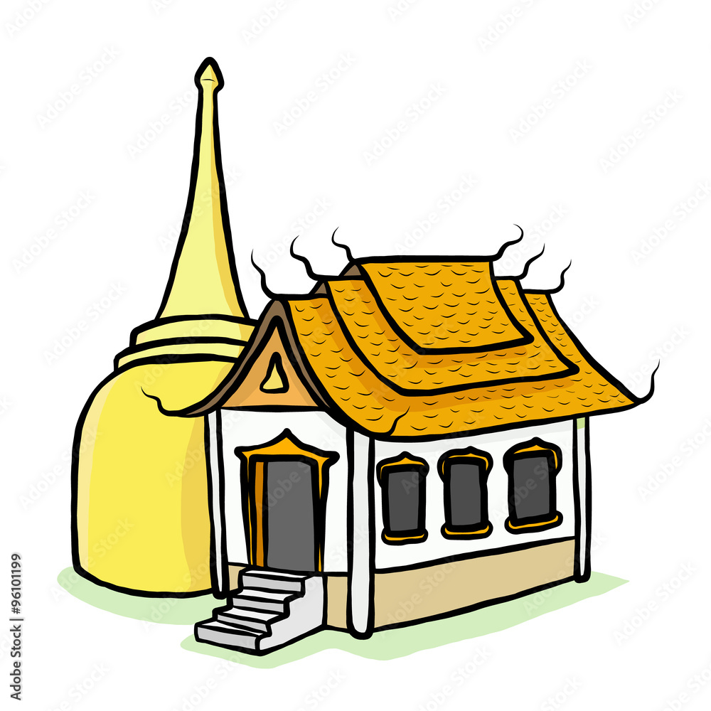 temple and pagoda / cartoon vector and illustration, hand drawn style,  isolated on white background. Stock Vector | Adobe Stock
