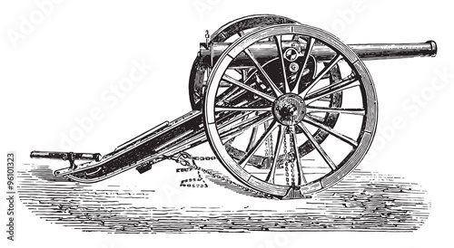 90mm field gun, 1877 model, vintage engraving.