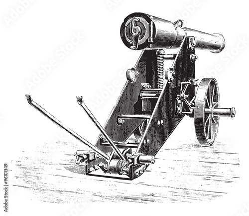 Cannon 138m/m uprising lookout, vintage engraving.