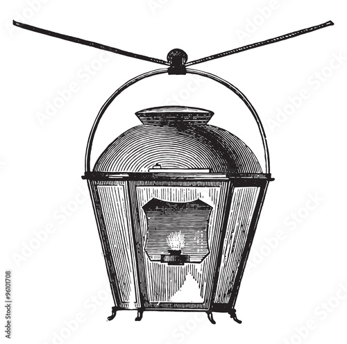 Street lamp oil for lighting the streets, in 1769, vintage engra